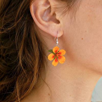 Kapuzinerkresse Ohrringe handgefertigte orange Blumen Ohrringe Polymer Clay Sterlingsilber