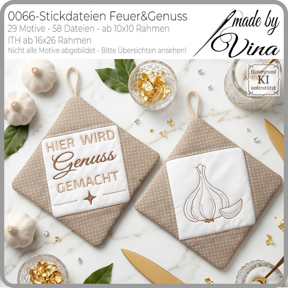 Stickdateien Feuer & Genuss – 29 Grillmotive, ITH Topflappen, ab 10x10 Rahmen, 58 Dateien Bild 2
