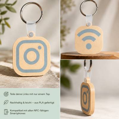 NFC Schlüsselanhänger Instagram aus PLA – Individuell programmierbarer Social Media Tag