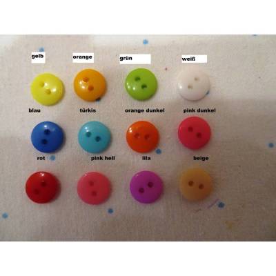 Knöpfe 10 Stück – Runde Knöpfe mit 2 Löchern , 10 mm Durchmesser blau türkis orange dunkel pink dunkel
