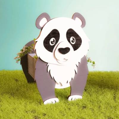 Panda Blumentopf Datei CDR und DXF PDF Vektor-Download für Laserschnitt Vektor CNC-Laser, Vektor-Dekoration, Laserschnit
