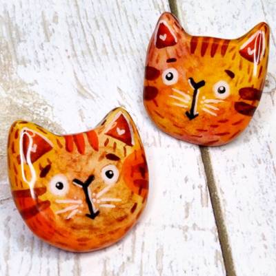 Katzen Brosche handgefertigt / Pin Katze, Geschenk für Katzenliebhaber Glücksbringer