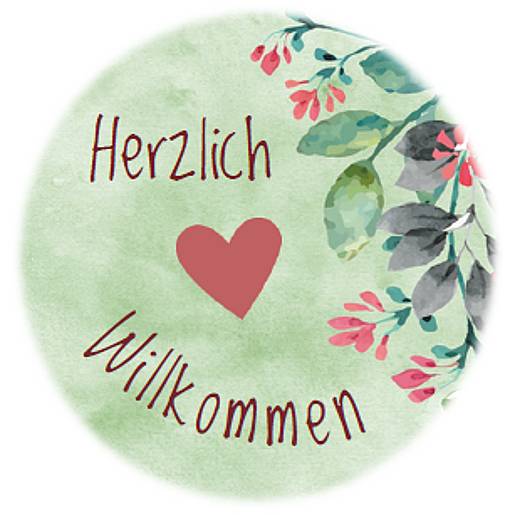 Digitale Sticker Vorlage: Herzlich Willkommen, 24 runde Etiketten (4cm
