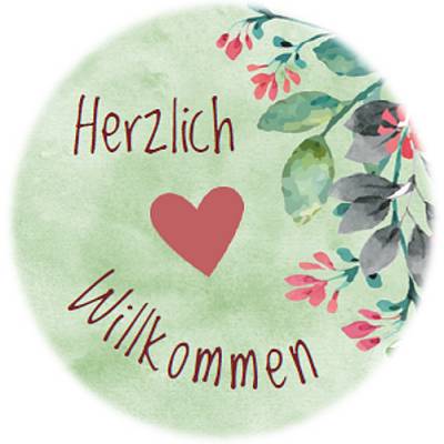 Digitale Sticker Vorlage: Herzlich Willkommen, 24 runde Etiketten (4cm) Für Avery L3415 oder Motivstanzer zum Ausdrucken