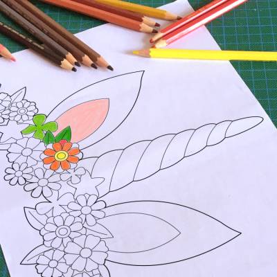 Einhorn-Kopfschmuck - Ausmalbild für Kinder & Erwachsene