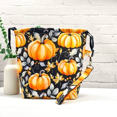 Projekttasche für Stricken Größe M | Projektbeutel | Stricktasche | Bobbeltasche - Halloween
