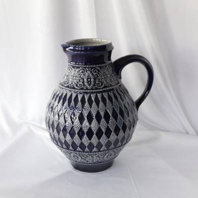 Vintage Krug Weinkrug Bembel 1,5 Liter Marzi&Remy Westerwald Kobalt Blau Grau Keramik Raute Most Weinflasche Keramikkrug