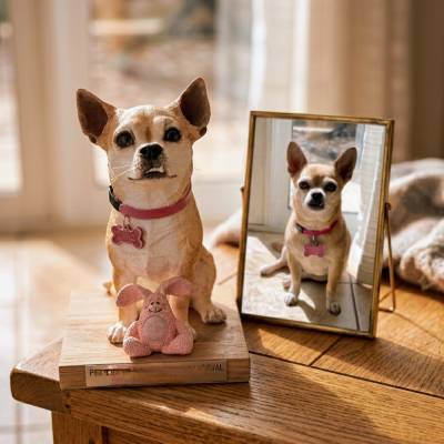 Chihuahua Tierurne mit Skulptur nach Foto-Handgefertigte Gedenkurne, Personalisiertes Andenken Hundeverlust