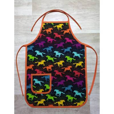 Kinderschürze mit Tasche 40x55cm, ca. 2 - 5 Jahre Pferde