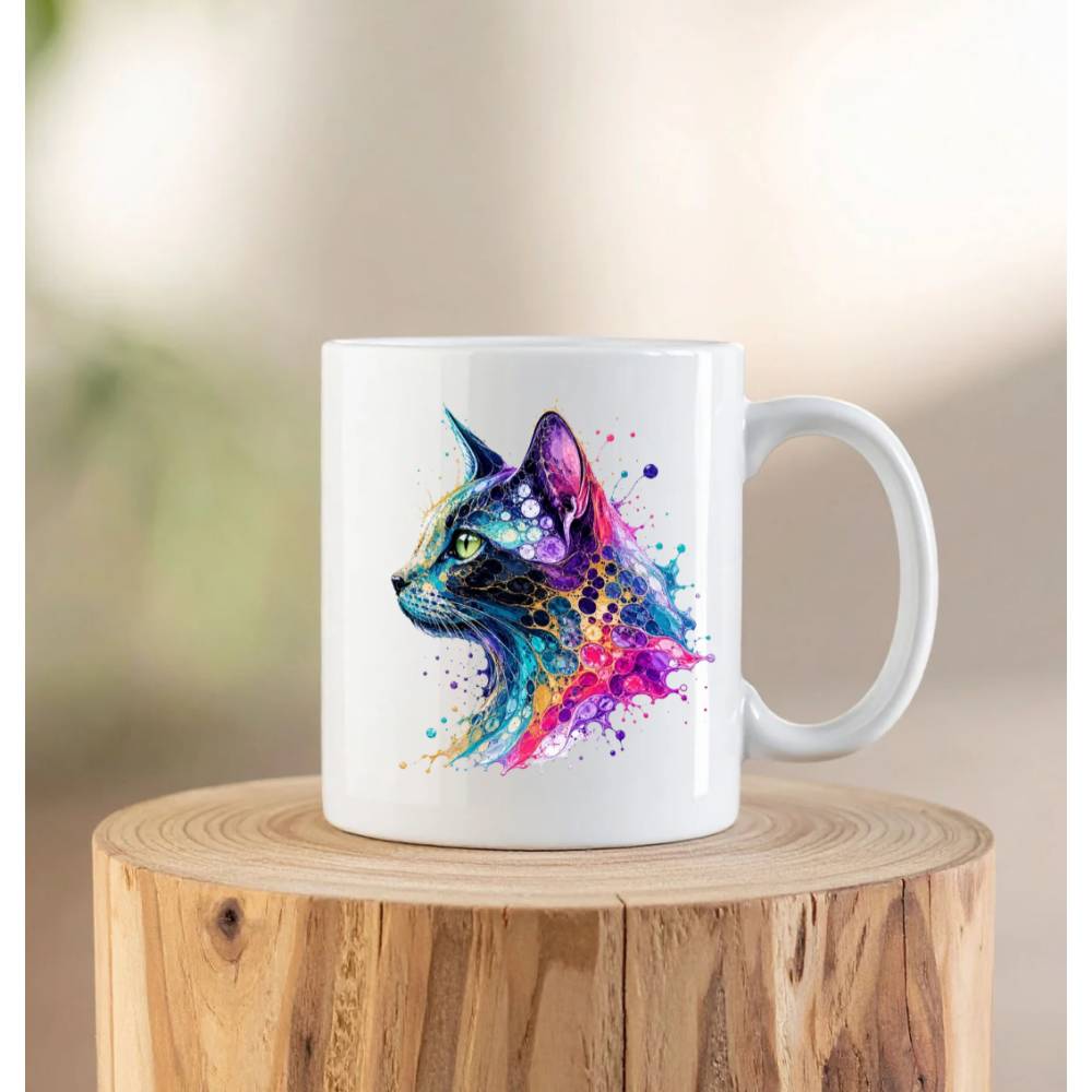 Bunte Katzen-Tasse – Kunstvolles Katzenmotiv