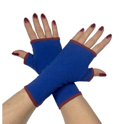 Handschuhe fingerlos mit Paspel | aus Jersey in royal blau gefüttert + Futter wählbar aus 24 Farben