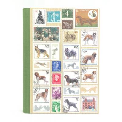 Notizbuch, Briefmarken, Hunde, DIN A5, 280 Seiten, Upcycling