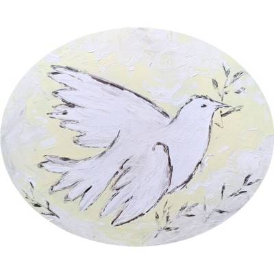 Give Peace A Chance - Friedenstaube, Originalgemälde in Öl auf Leinwand Keilrahmen, oval 50 x 40 cm