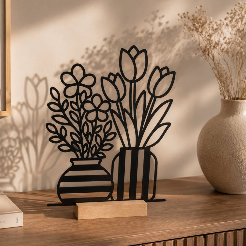 Line Art Blumen Tulpen Vase Aufsteller | Moderne Deko | 3D Druck Regaldeko