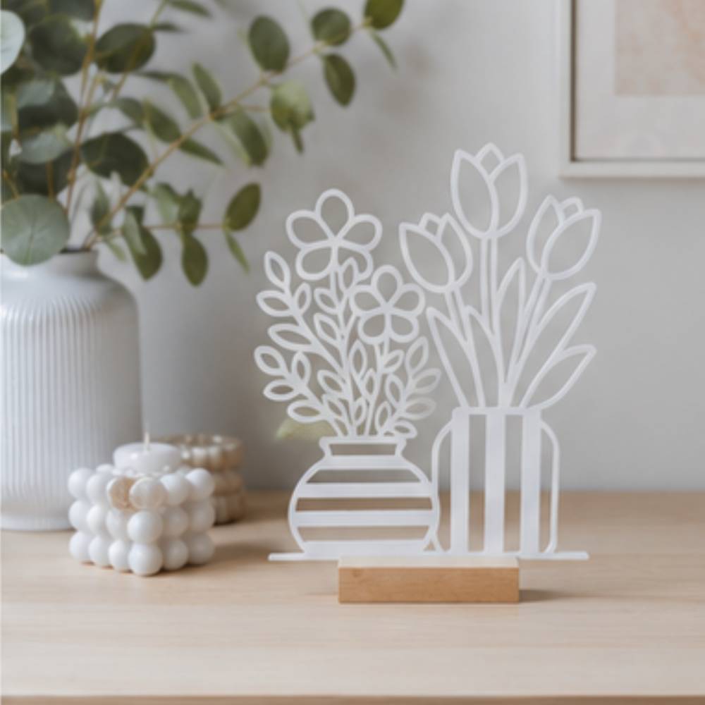 Line Art Blumen Tulpen Vase Aufsteller | Moderne Deko | 3D Druck Regaldeko