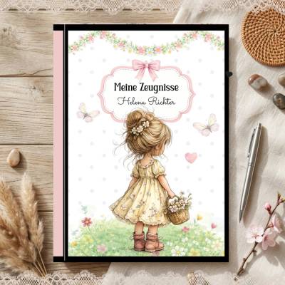 Süße Zeugnismappe für Mädchen | Mädchen - Motiv | Einschulung & Schulanfang Geschenk | 26-49