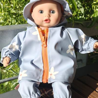 Regenkombi gemustert für Puppen mit Größe 32cm