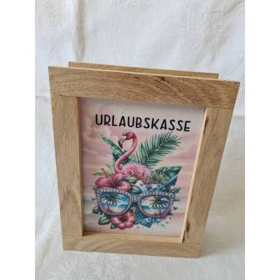 Holzspardose Flamingo Urlaubskasse 