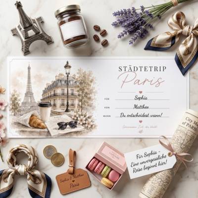 Städtetrip Paris Gutschein zum Ausdrucken | Reise Geschenk für Paare Freundin Mama | Paris Kurztrip Gutschein | Last Min