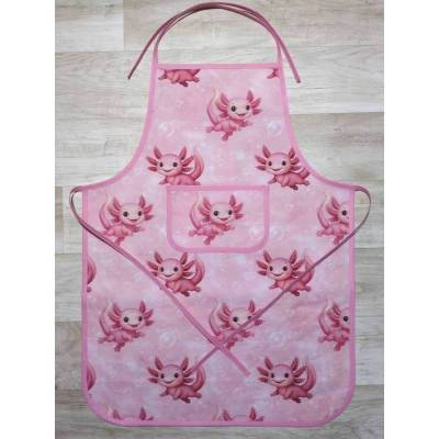 Kinderschürze mit Tasche 50x67cm, ca. 6 - 10 Jahre Axolotl rosa
