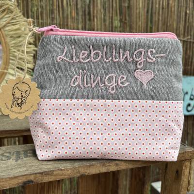 Schminktasche Lieblingsdinge rosa gemustert – Kosmetiktasche & Geschenkidee