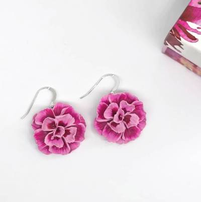 Statement Rosa Geranien Ohrringe aus Polymer Clay und Sterlingsilber, Rosa Nelken Ohrringe
