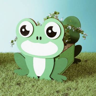 Frosch Blumentopf Datei, CDR und DXF PDF Vektor-Download für Laserschnitt