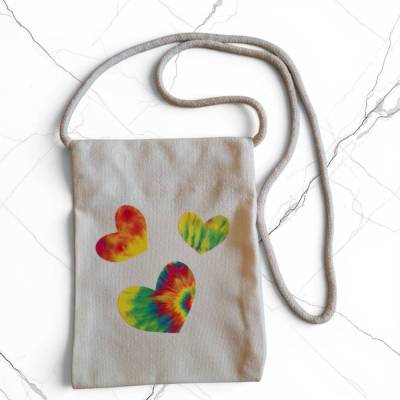 Brustbeutel, Handytasche, Crossover Tasche, mit bunten Herzen