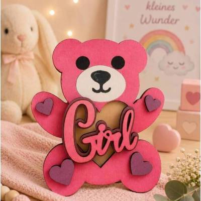 ???? Personalisierter Holz-Teddy zur Geburt – Individuelles Geschenk für Mädchen ????