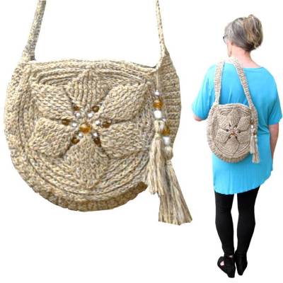 Schultertasche Blume mit Perlen – Handgemachte 3D Flower Bag, gehäkelt & waschbar, Unikat