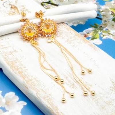 elegante festliche lange Glasperlen Ohrstecker, braun Schmuck, Hochzeit, handgemacht Unikat, Anhänger Frau, Geschenkidee