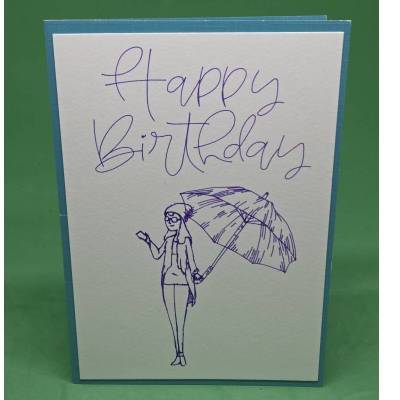 Geburtstagskarte Frau mit Regenschirm , Karte für Frauen Geburtstag , Grußkarte Geburtstag elegant , Geburtstagskarte