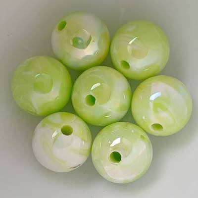 20 UV Pastell Regenbogen Acrylperlen 16mm opak limettengrün marble
