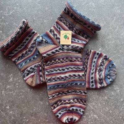 Gestrickte Socken 48/49 Wollsocken Rollrand Stricksocken Übergrößen Herrensocke braun schwarz beige Geschenk bis 30 Euro