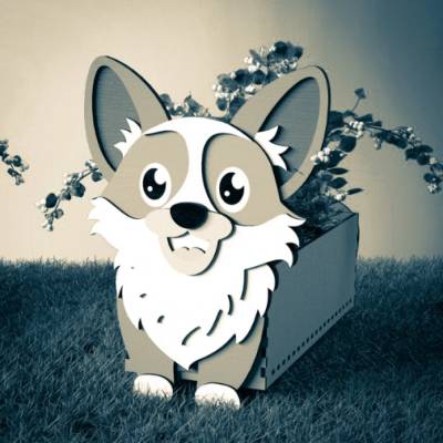 Hund Blumentopf Datei, CDR und DXF PDF Vektor-Download für Laserschnitt