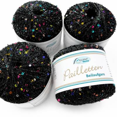  100g  Pailettenbeilaufgarn schwarz bunt 
