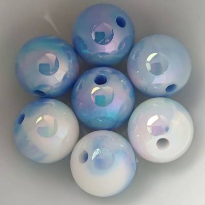 20 UV Pastell Regenbogen Acrylperlen 16mm opak veilchenblau marble