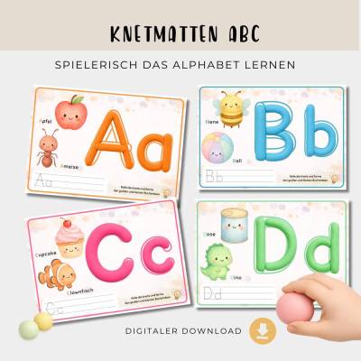 Knetmatte ABC zum Ausdrucken, A4 A5 Lernspiel Vorlage, Alphabet Übung für Kinder