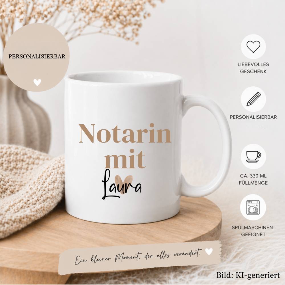 Personalisierte Notar-Tasse mit Herz – Individuelle Kaffeetasse als Geschenk für Notar & Notarin