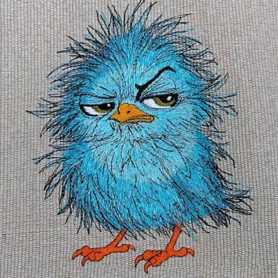 Stickdatei zerzauster Vogel 15-16x24-26cm – Lustiges Motiv mit skeptischem Blick für kreative Projekte
