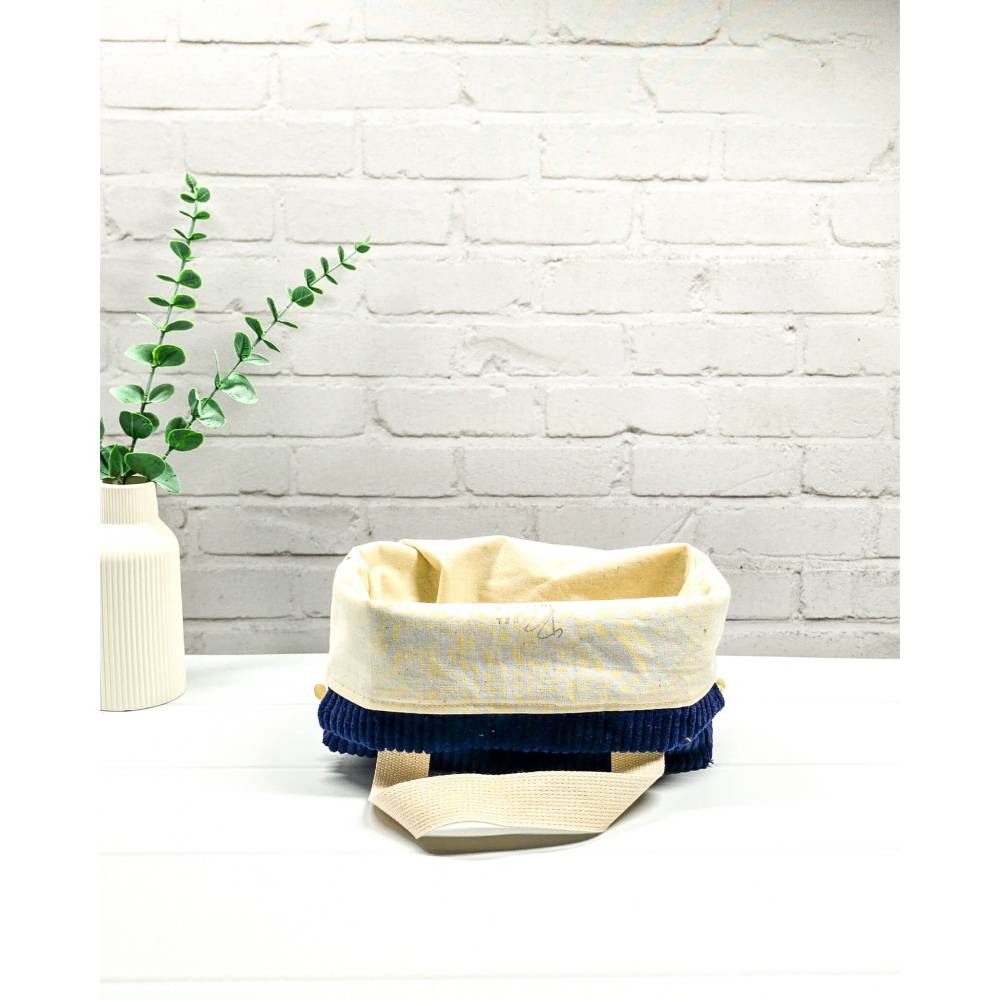Projekttasche Cord Dunkelblau | Handarbeitsbeutel für 2 Knäuel Wolle | Socken-Stricktasche mit Tragehenkeln Bild 3