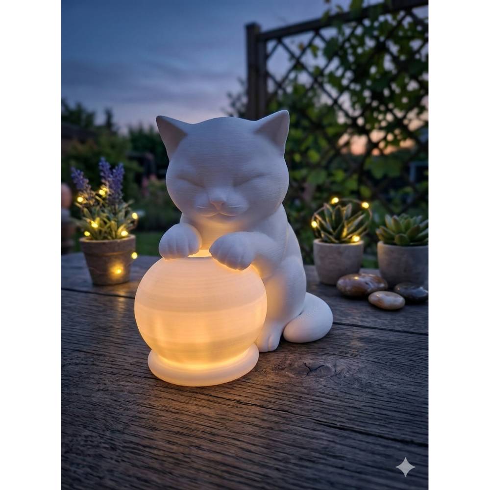 Leuchtende Gartenkatze – 3D-Gedruckte Solarlampe für Außen & Innen