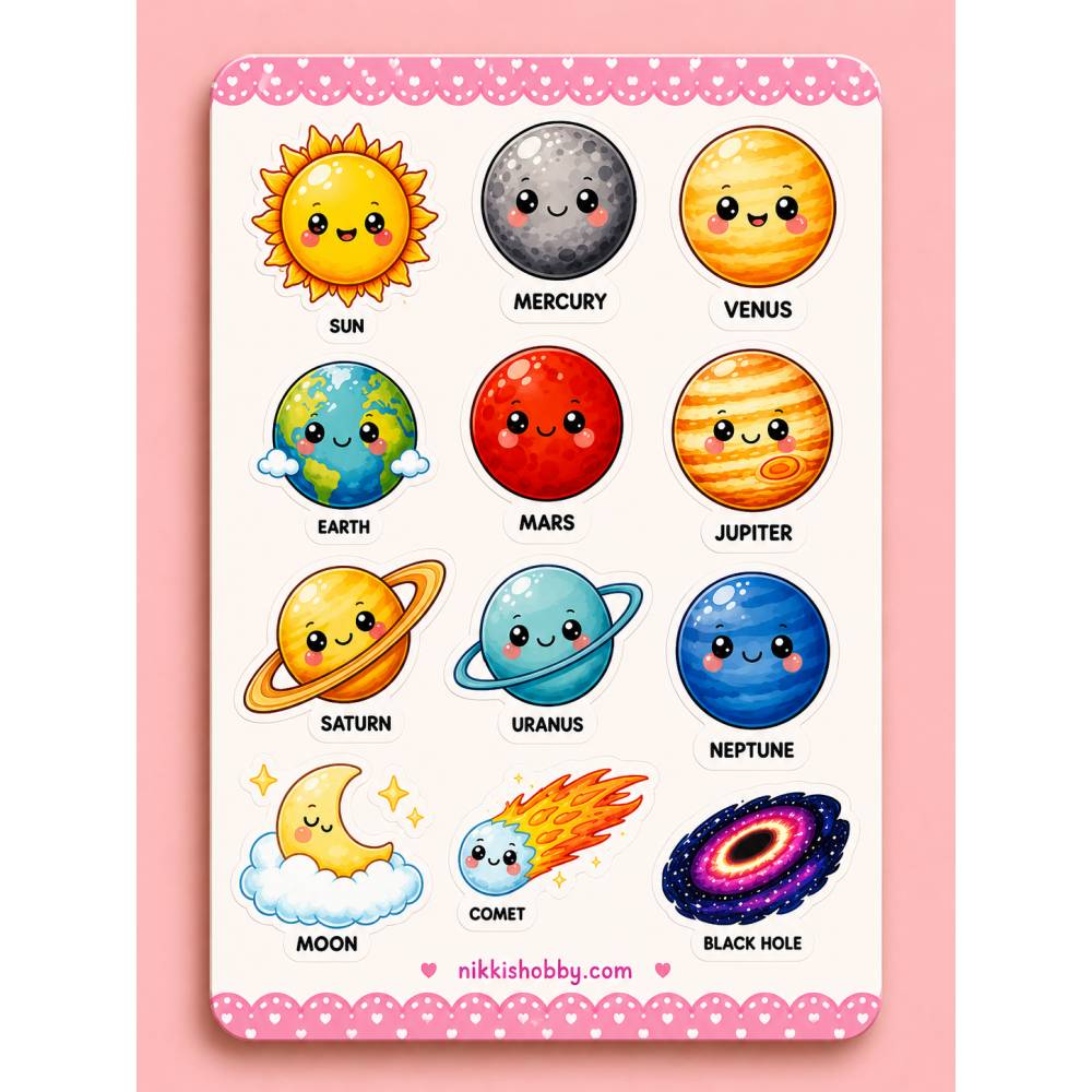 Kawaii Planeten Sticker Sheet – Süße Solar System Sticker – Space Vinyl ...