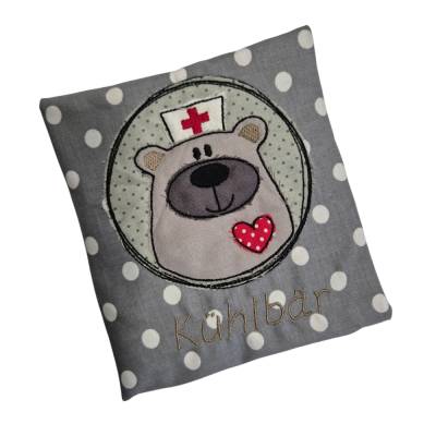 Cool Pack und Wärmekissen mit Kissenbezug grau gepunktet mit Bärchen Motiv