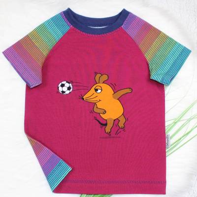 Fußballmaus kurzarm T-Shirt, Die Sendung mit der Maus, Ente, Elefant, Sommershirt, Raglanshirt, Mädchenshirt, beere
