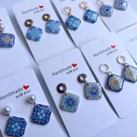 Kleiner Ohrring Mittelmeerfeeling silberfarben – individuelle Stecker, UV-Harz versiegelt