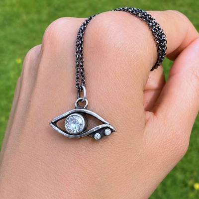 Evil Eye Silber Augen Anhänger Moissanit Diamant, Brilliant Halskette, Silberkette, Schutzamulett, Böse Blicke