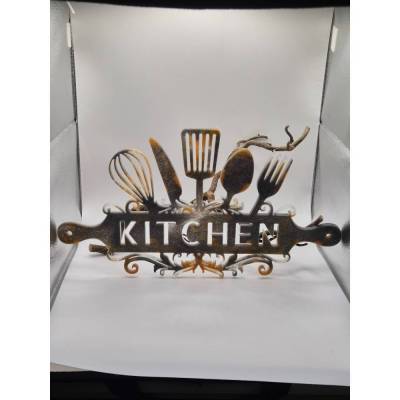 Kitchen Schild Holo Effekt Grau-Gold