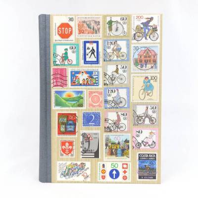 Notizbuch, Fahrrad, Briefmarken, DIN A5, 280 Seiten, metallic eisen grau, Upcycling