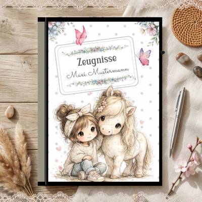 Süße Zeugnismappe für Mädchen | Pony - Motiv | Einschulung & Schulanfang Geschenk | 26-55
